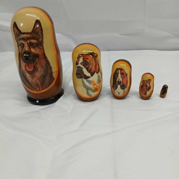 Vintage Wooden Dog Themed Nesting Dolls - Picture 1 of 12